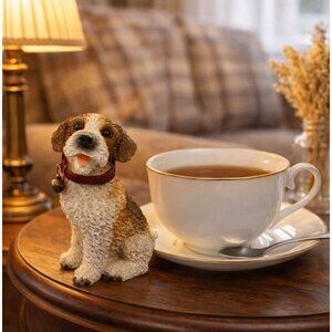 VTG Wire Fox Terrier Figurine Resin Dog Statue With Bell Collar 4.25"